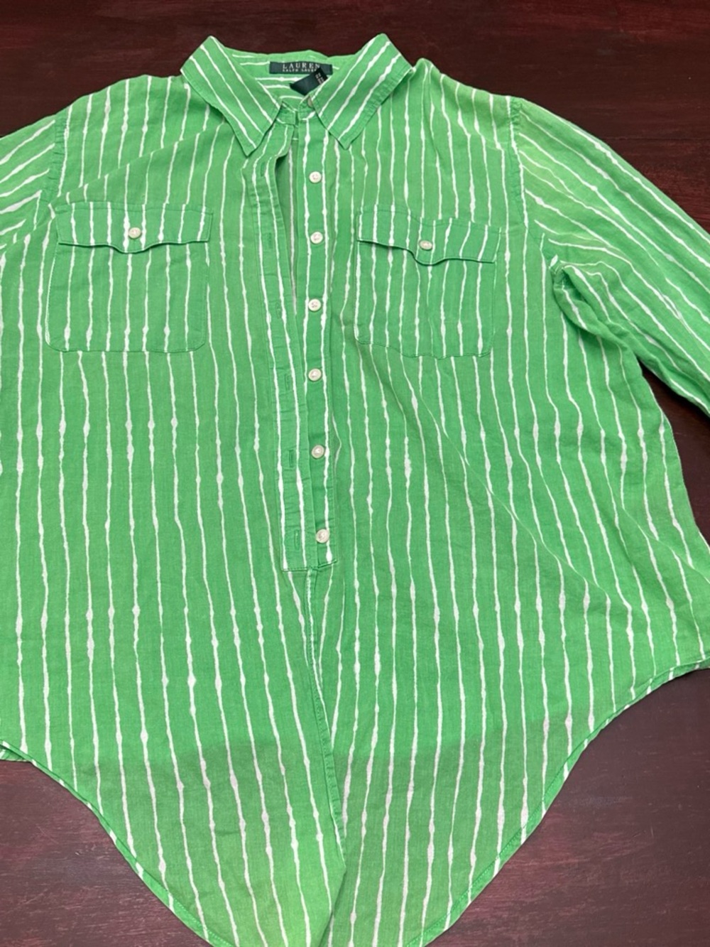 Ralph Lauren Green and White Vertical Stripe Button-Down Shirt